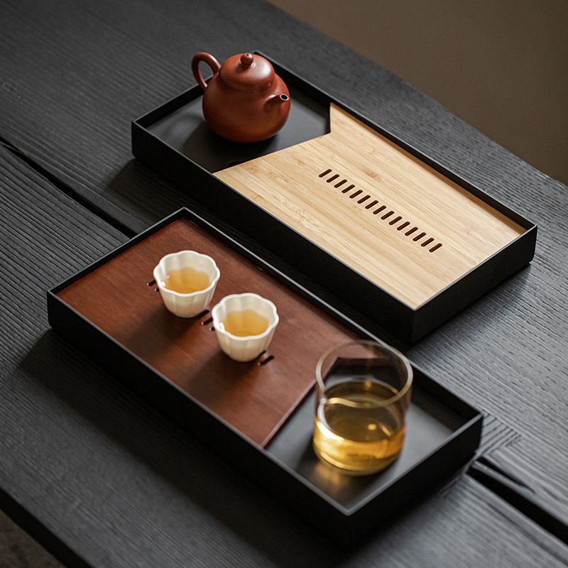 长方形竹制禅意干泡盘 家用储水式沥水托盘中式小茶盘茶台