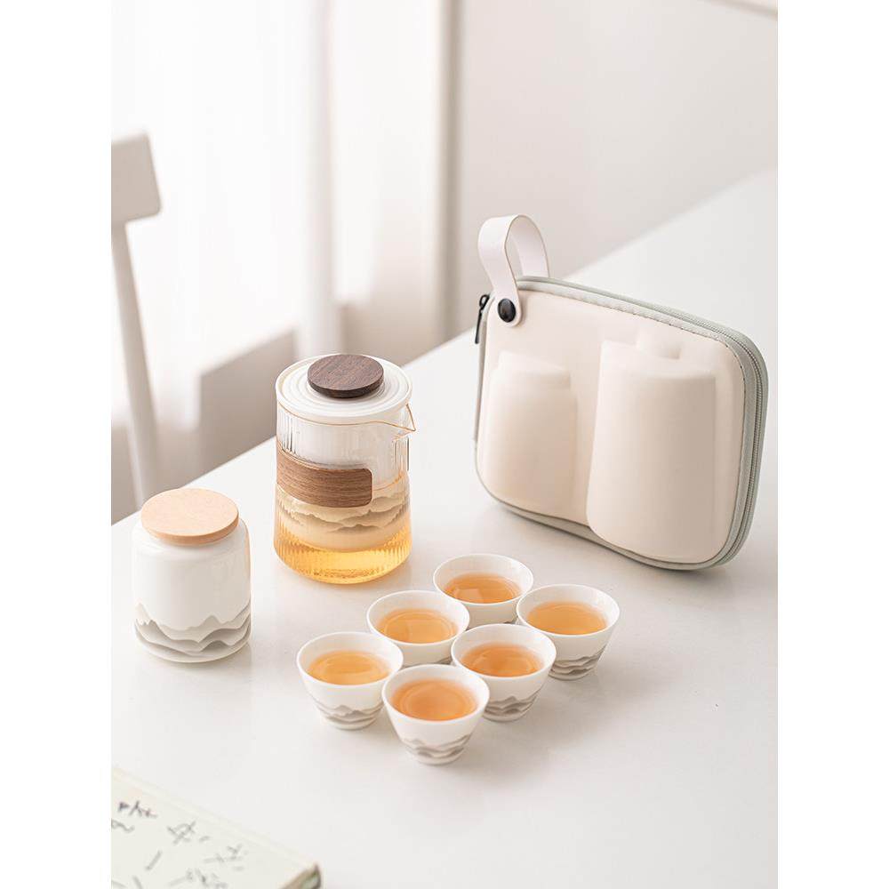 玻璃旅行茶具套装便携式收纳包户外露营泡茶壶快客杯一壶三杯定制,餐饮具,旅行茶具,淘宝优惠券,粉丝福利购,淘宝优惠卷