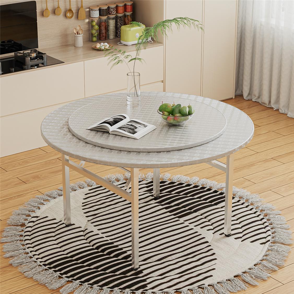 不锈钢圆桌可折叠家用10人吃饭桌子户外酒席大圆桌带转盘圆形餐桌