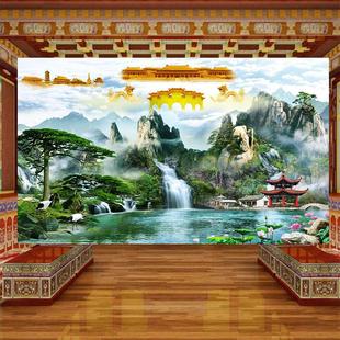 佛堂山水画 画壁纸南天门流水生财壁画 画佛道仙堂装饰壁纸佛家壁
