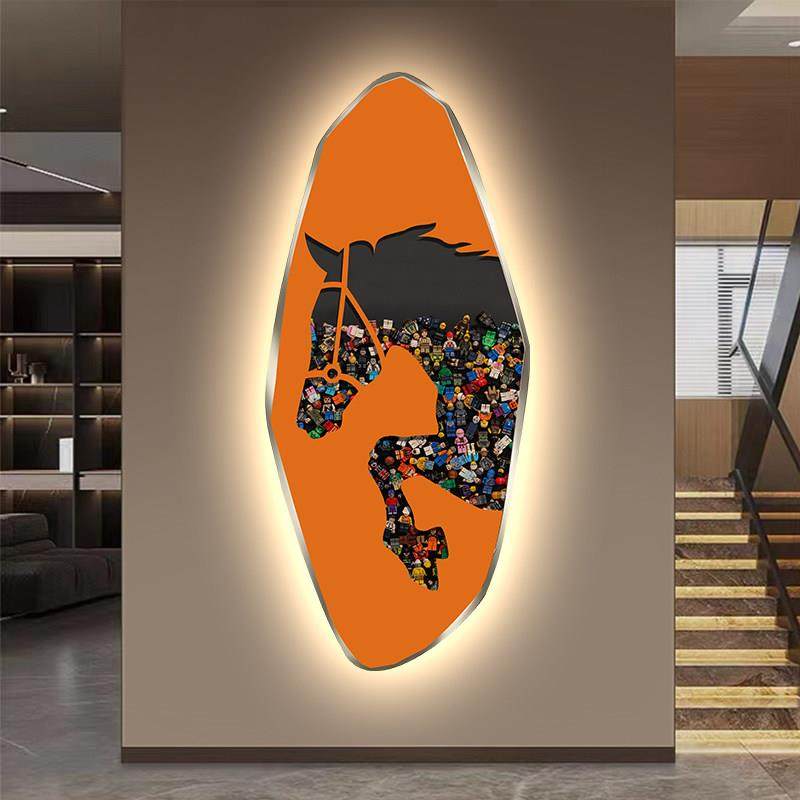 骏马玄关装饰画带led氛围灯画现代轻奢客厅走廊过道挂画发光壁画,家居饰品,氛围画/灯画,淘宝优惠券,粉丝福利购,淘宝优惠卷