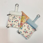 可爱帆布艺抽拉式 钥匙包女士迷你小包二合一多功能拉链卡包零钱包