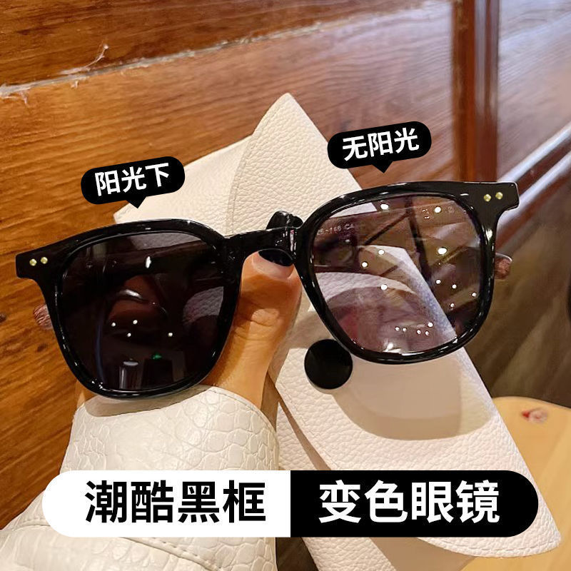 复古茶色大框墨镜女高级感方形仿木纹太阳镜男韩版显瘦变色眼镜框