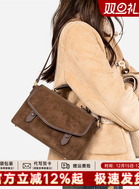 天美意真皮手提包女2025新款百搭单肩斜跨大容量牛皮邮差包剑桥包