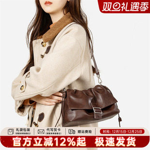 天美意真皮手提包女2025新款 百搭复古单肩斜挎包高级感通勤邮差包