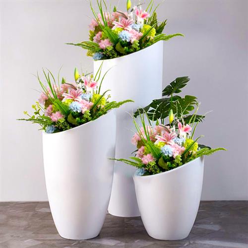 玻璃钢花盆简约斜口花钵商场装饰摆件售楼部花瓶户外组合花器美陈