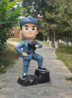 玻璃钢卡通小红军雕塑户外仿真彩绘八路军人物红军解放军小兵摆件