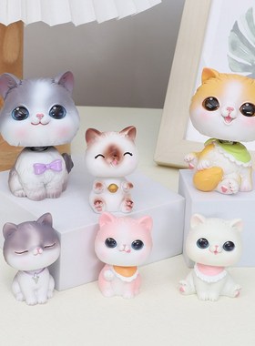 可爱乖萌布偶蓝白猫摇头猫咪小摆件桌面车载汽车内装饰品女生礼物