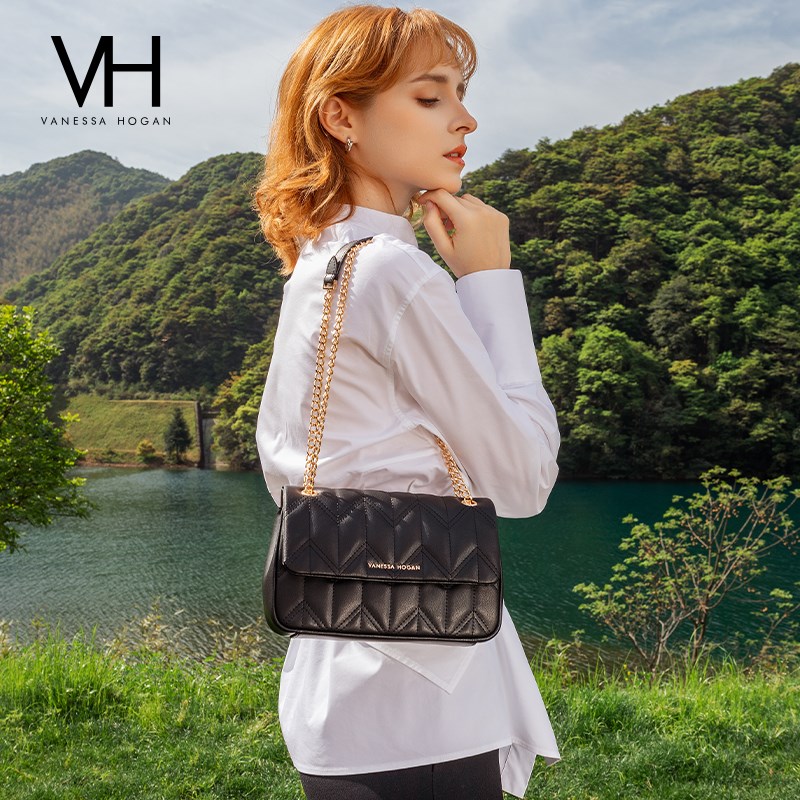 VH女包妙可菱格包时尚水波纹设计腋下单肩包轻奢高级感链条斜挎包
