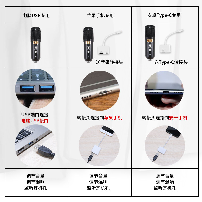 手机麦克风全民k歌唱吧电脑通用欢聆usb有线内置声卡电容话筒
