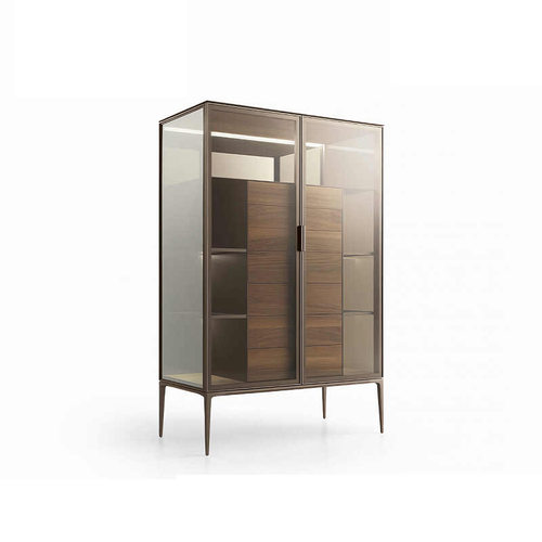 JUYI意式轻奢胡桃木酒柜客厅高端衣帽间靠墙玻璃展示柜子飞机柜