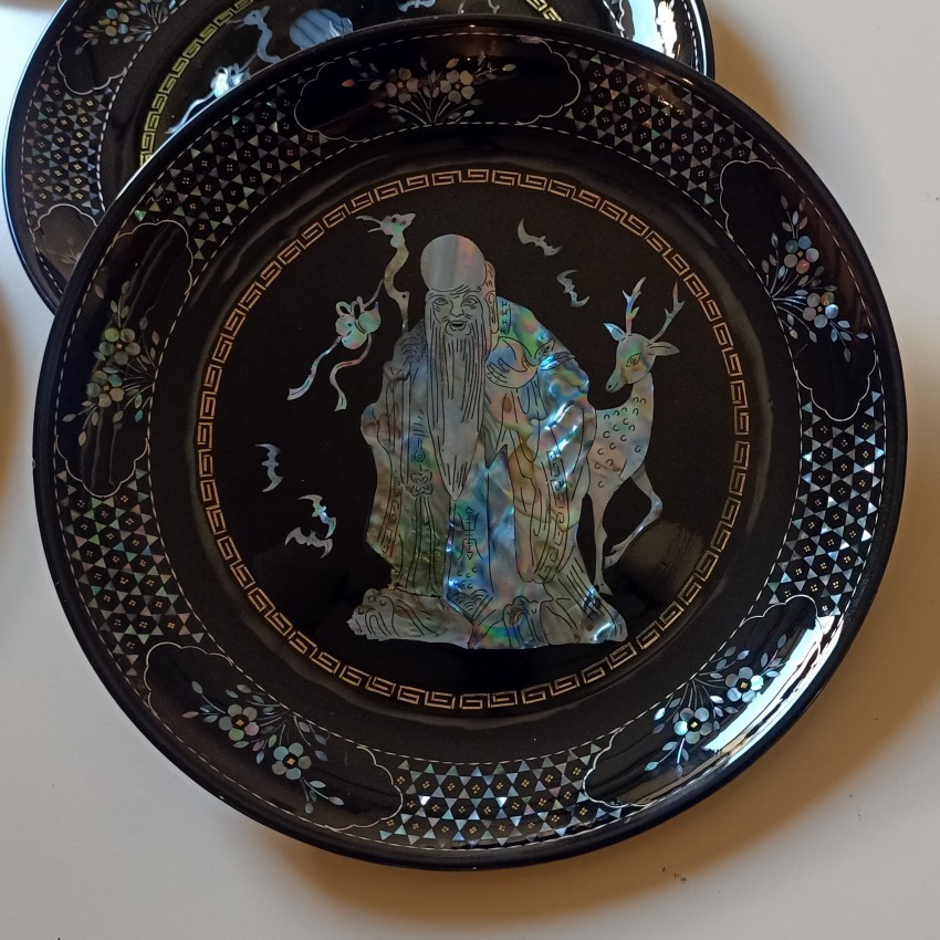 漆器贝壳镶嵌树脂餐盘家用小碟漆盘手工制家居入伙茶杯托圆盘摆件