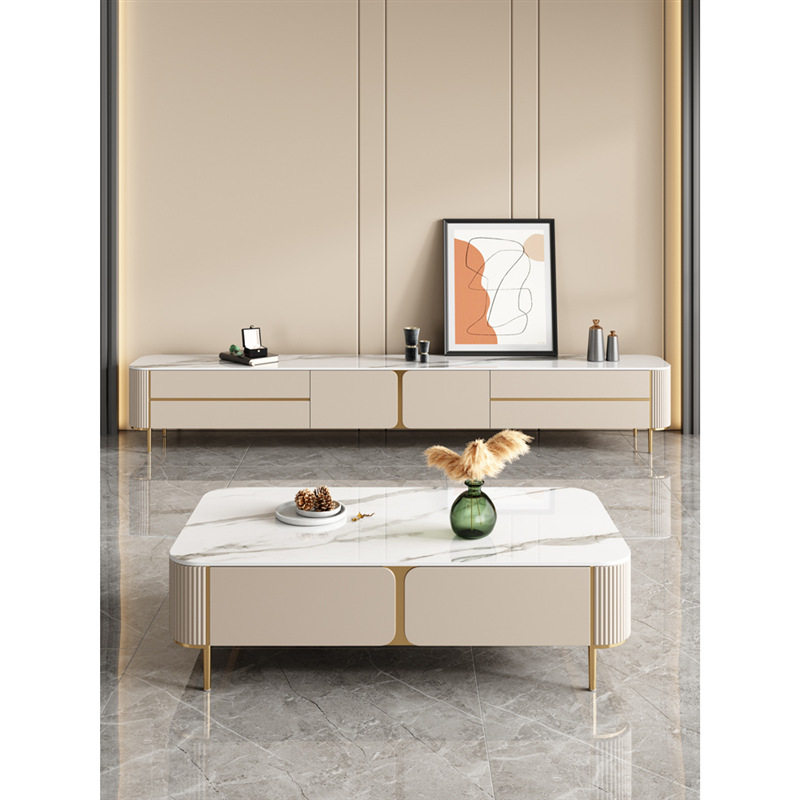 轻奢高端电视柜现代简约客厅家用烤漆地柜北欧岩板茶几组合小户型