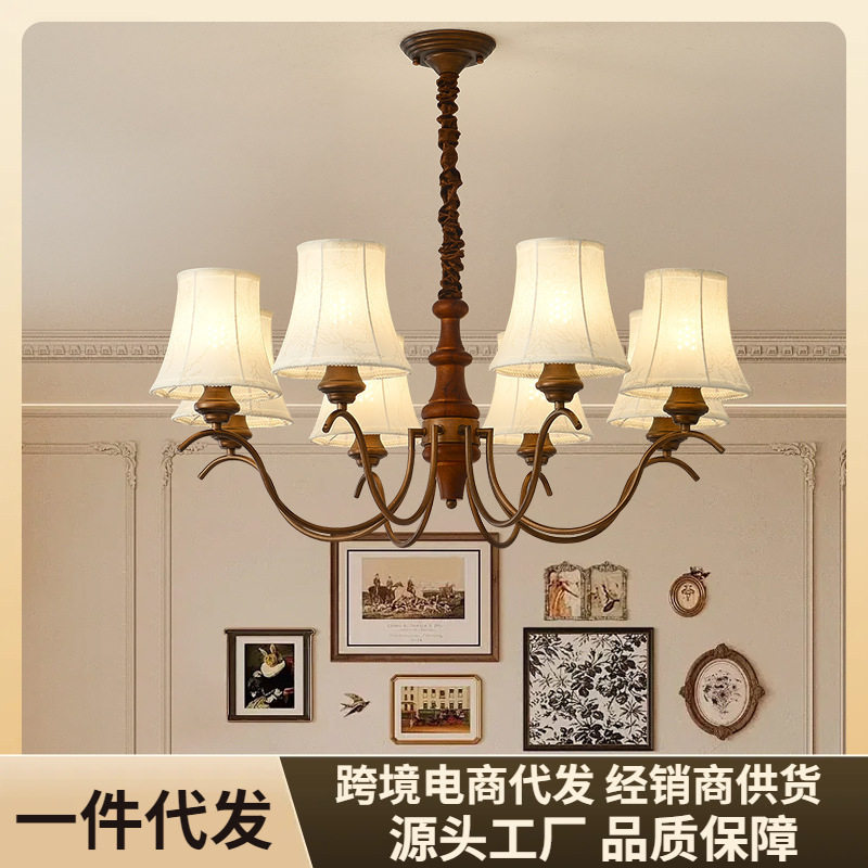 美式复古乡村客厅吊灯中古风铁艺简约田园卧室餐厅灯具2024年新款