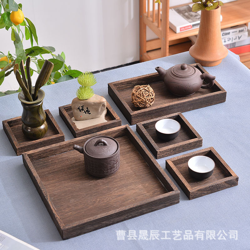 木质茶盘下午茶点盘围炉煮茶实木托盘烧桐木七件套点心干果水果盘