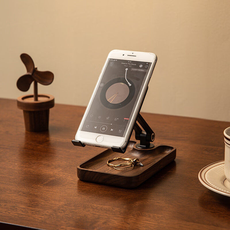 桌面手机支架家用床头多功能可折叠升降调节支撑架2025新款实木质