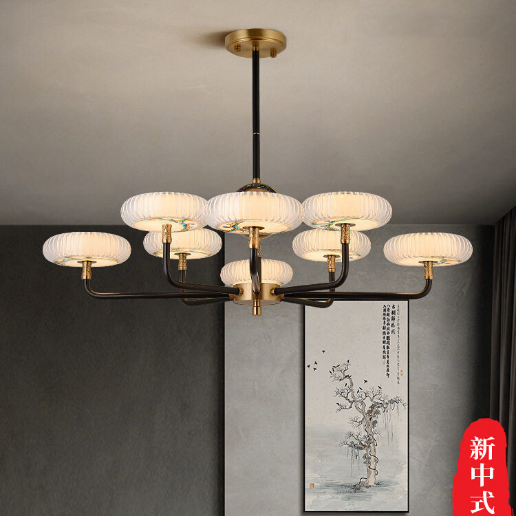 新中式客厅吊灯设计师款现代简约家用餐厅铜灯全铜中国风大厅主灯