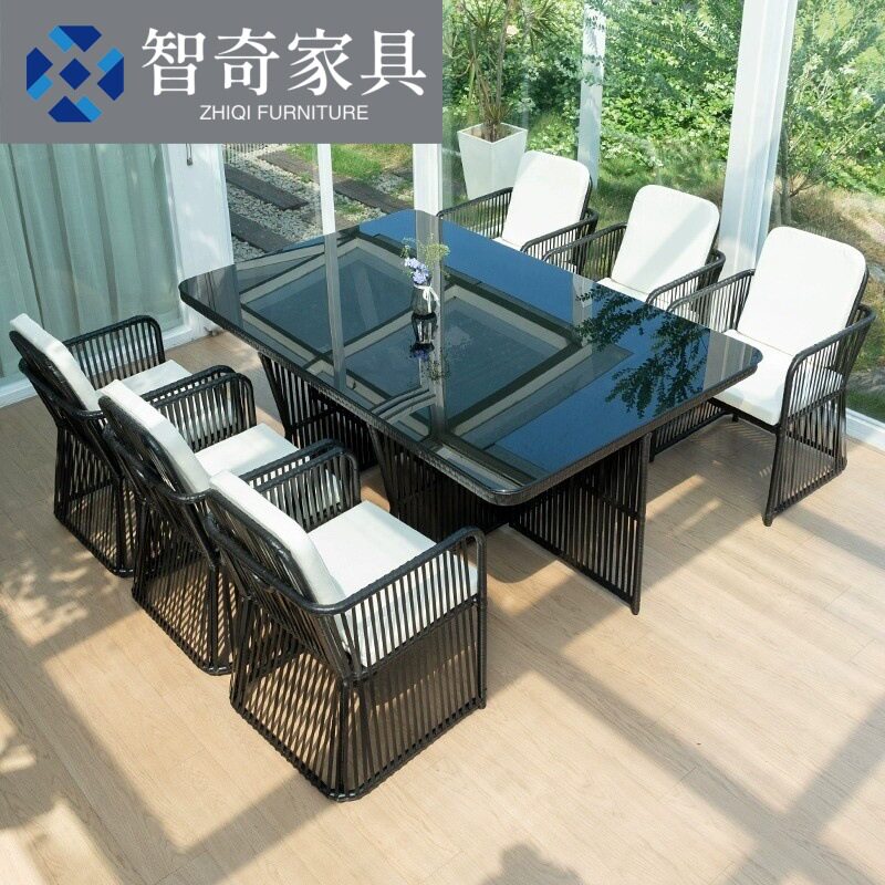 户外桌椅庭院休闲藤编桌椅组合露台花园室外茶桌家具椅子防水防晒