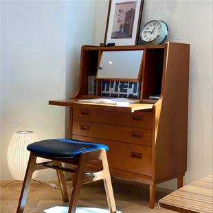中古柜秘书柜实木收纳柜复古卧室梳妆台斗柜一体简约写字台电脑桌