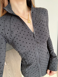 LU同款黑色波点立领瑜伽服defina夹克长袖修身运动外套开衫上衣