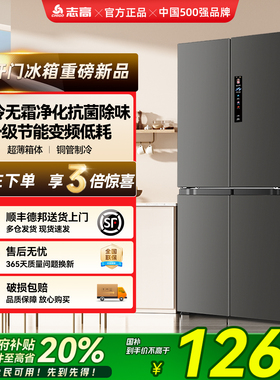 志高大容量十字对开双开门风冷无霜超薄嵌入式一级节能家用电冰箱