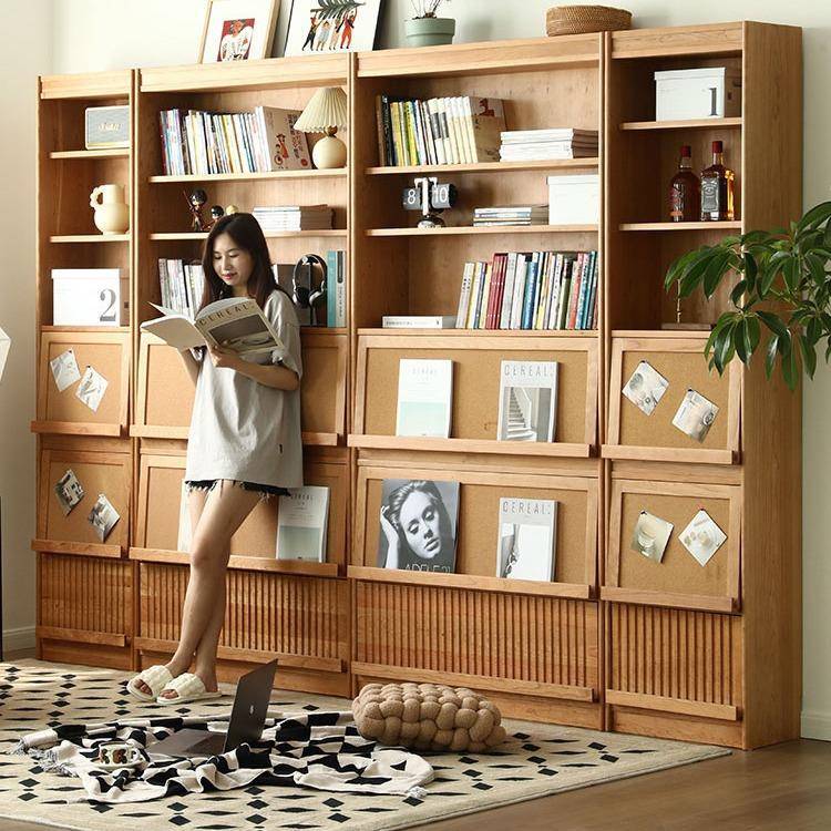 北欧实木书柜家用客厅整墙落地陈列展示柜简约收纳储物书柜组合