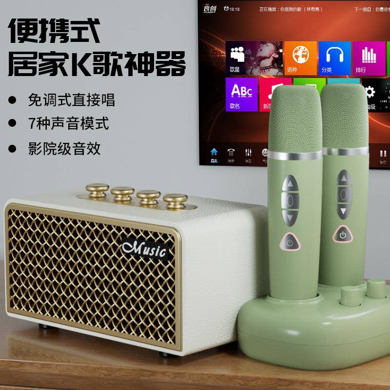 一拖二家庭KTV混音器无线麦克风降噪蓝牙声卡话筒套装家用K歌神器