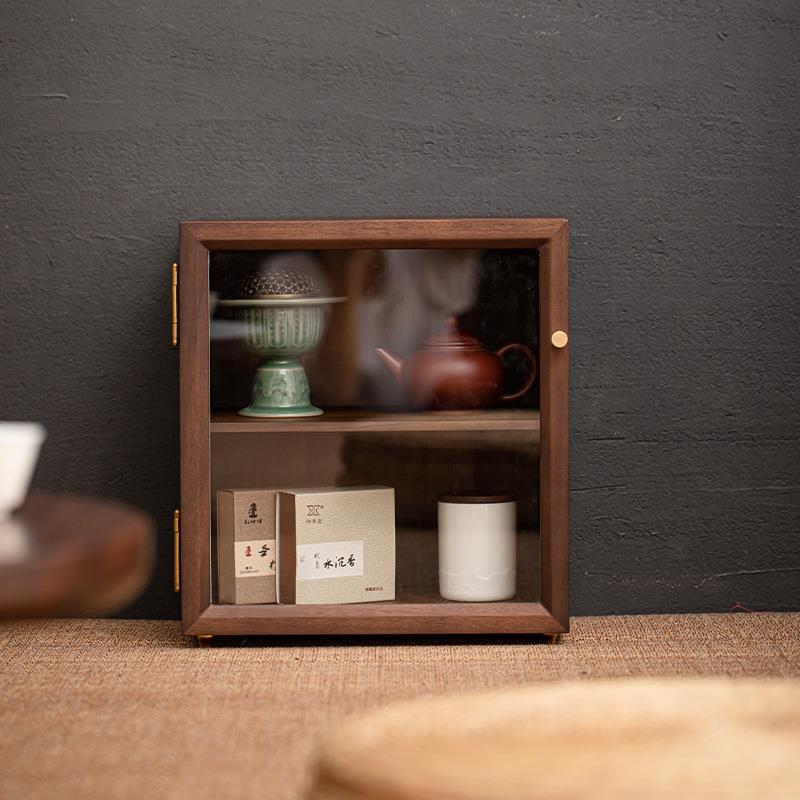 日式实木餐边柜桌面收纳柜橱柜碗柜胡桃木色餐桌收纳架台面置物架