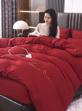 婚庆四件套结婚床上用品大红色喜庆被套床单北欧风婚房双人婚礼纪