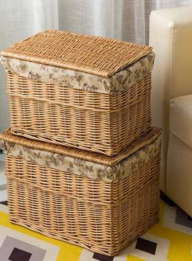 家用藤编脏衣篮玩具收纳箱大号储物箱防尘带盖衣物整理筐儿童被子
