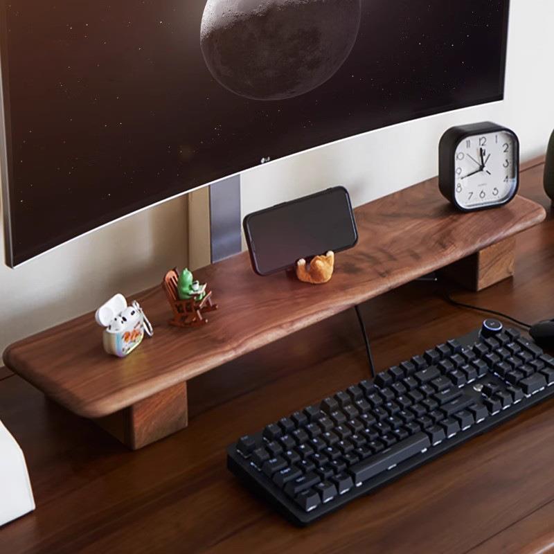 显示器增高架北美黑胡桃桌面收纳实木电脑升高台式屏幕桌搭置物架
