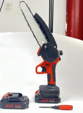 8寸电链锯红色充电式电锯伐木砍树家用小型手持手提锂电锯电动锯