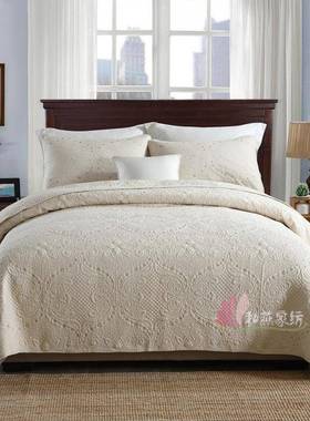 外贸绗缝被全棉床上用品绗缝被平纹夹棉水洗纯色绣花床盖