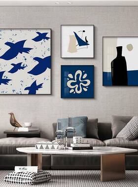 北欧装饰画克莱因蓝色组合冷淡风情挂画客厅沙发卧室书房餐厅壁画