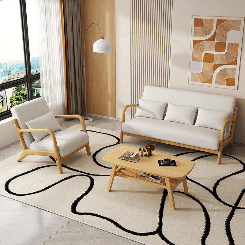 现代简约北欧单人小户型布艺酒店沙发椅双三人实木休闲客厅组合