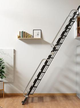 家用折叠梯阁楼升降室内加厚铝合金12步14步多功能伸缩扶手梯子
