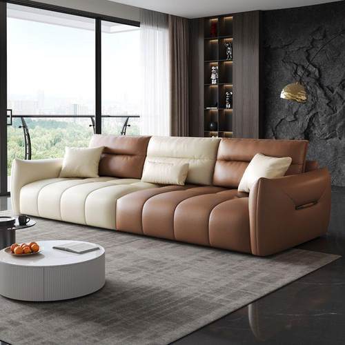 意式极简客厅小户型猫抓皮婴儿绒直排脚踏三四人位办公室布艺沙发