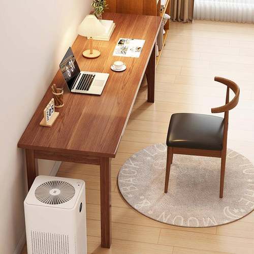 实木腿长条桌靠墙窄桌子办公桌双人书桌家用学习电脑桌复古工作台