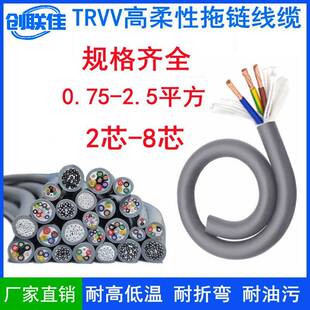 TRVV2/3/4/6/8芯*0.7511.52.5mm灰色坦克链线超高柔拖链电缆线