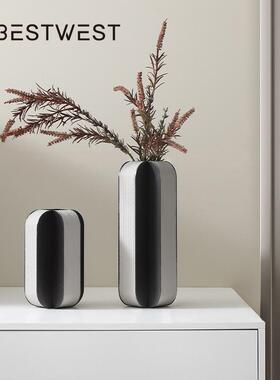 博西家居灰色编织纹高档花器轻奢高级感家居别墅样板间软装饰品