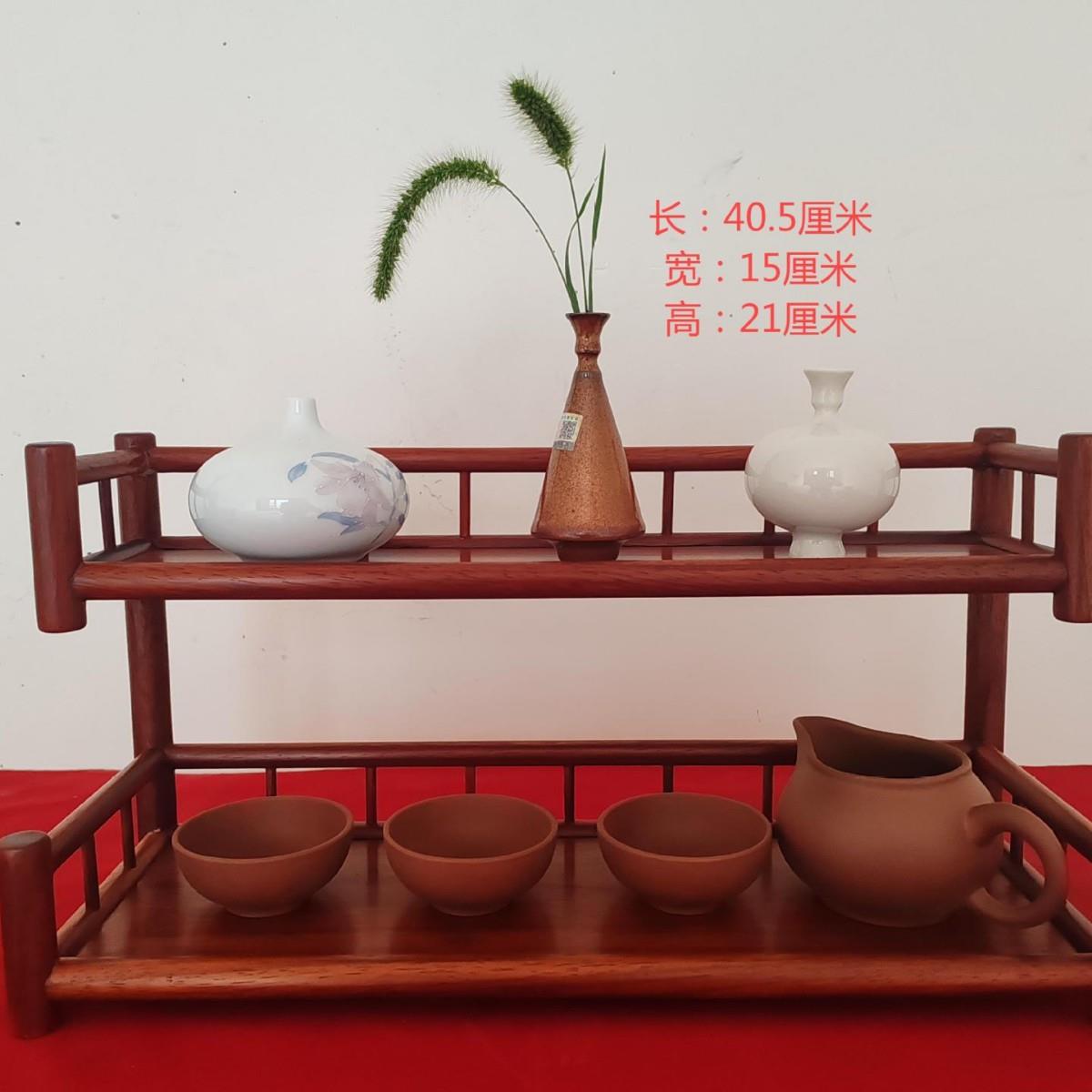 红花梨木桌面置物架茶杯收纳架小型博古架多层紫砂壶展示茶具架子
