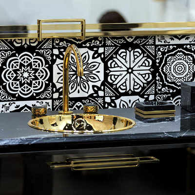 《Mandala》意大利黑色曼陀罗瓷砖贴纸厨房墙面隔油装饰墙贴自粘