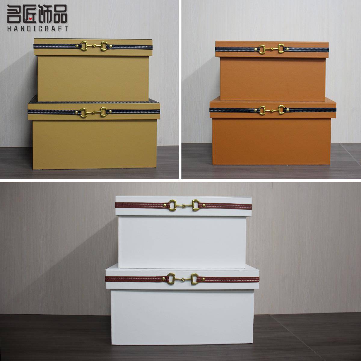 现代简约样板房衣帽间收纳盒摆件全屋展厅皮质收纳箱装饰品