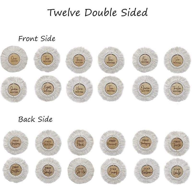 12片圆形双面雕刻流苏花边婴儿里程碑卡片新生儿摄影道具