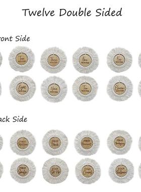 12片圆形双面雕刻流苏花边婴儿里程碑卡片新生儿摄影道具