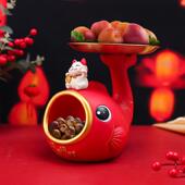 创意ins吸金纳福喜庆锦鲤托盘钥匙收纳摆件客厅桌面装 饰收纳盒