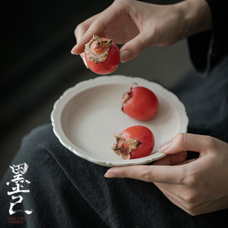 墨己 草木灰釉花口壶承 茶道配件茶壶底托干泡台 多用陶瓷茶点盘