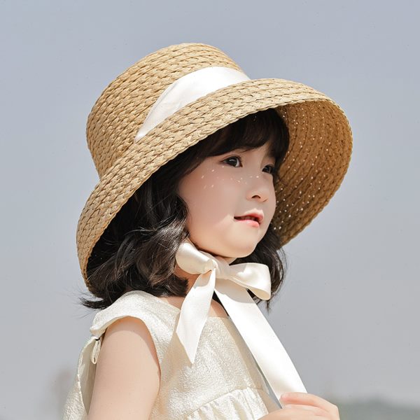 ins网红赫本风儿童系带草帽女帽子