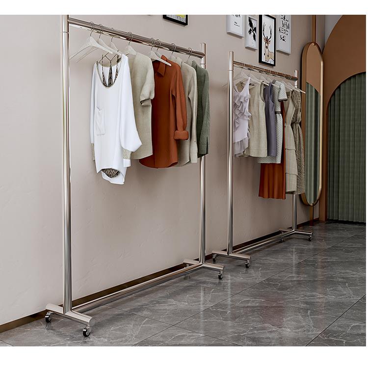 不锈钢服装展示架挂衣架晾衣架货架女装店简约落地式衣帽架带轮子