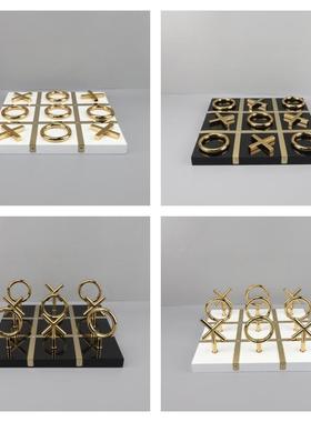 现代简约十字架XO造型九宫格棋盘摆件书房客厅卧室酒店家居装饰品